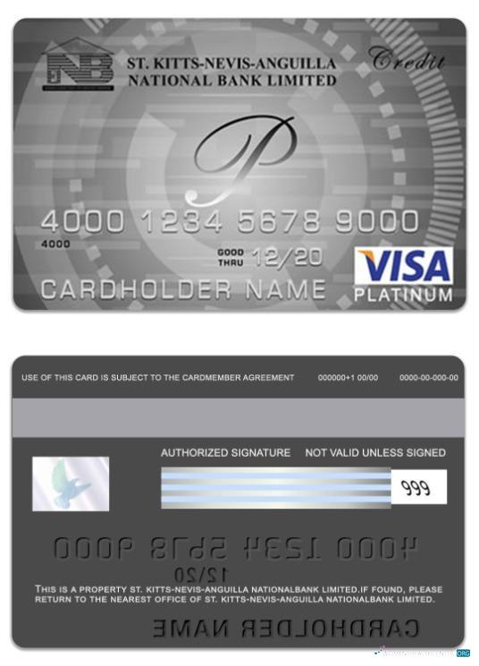 Download Saint Kitts and Nevis National Bank Limited visa platinum card Photoshop template